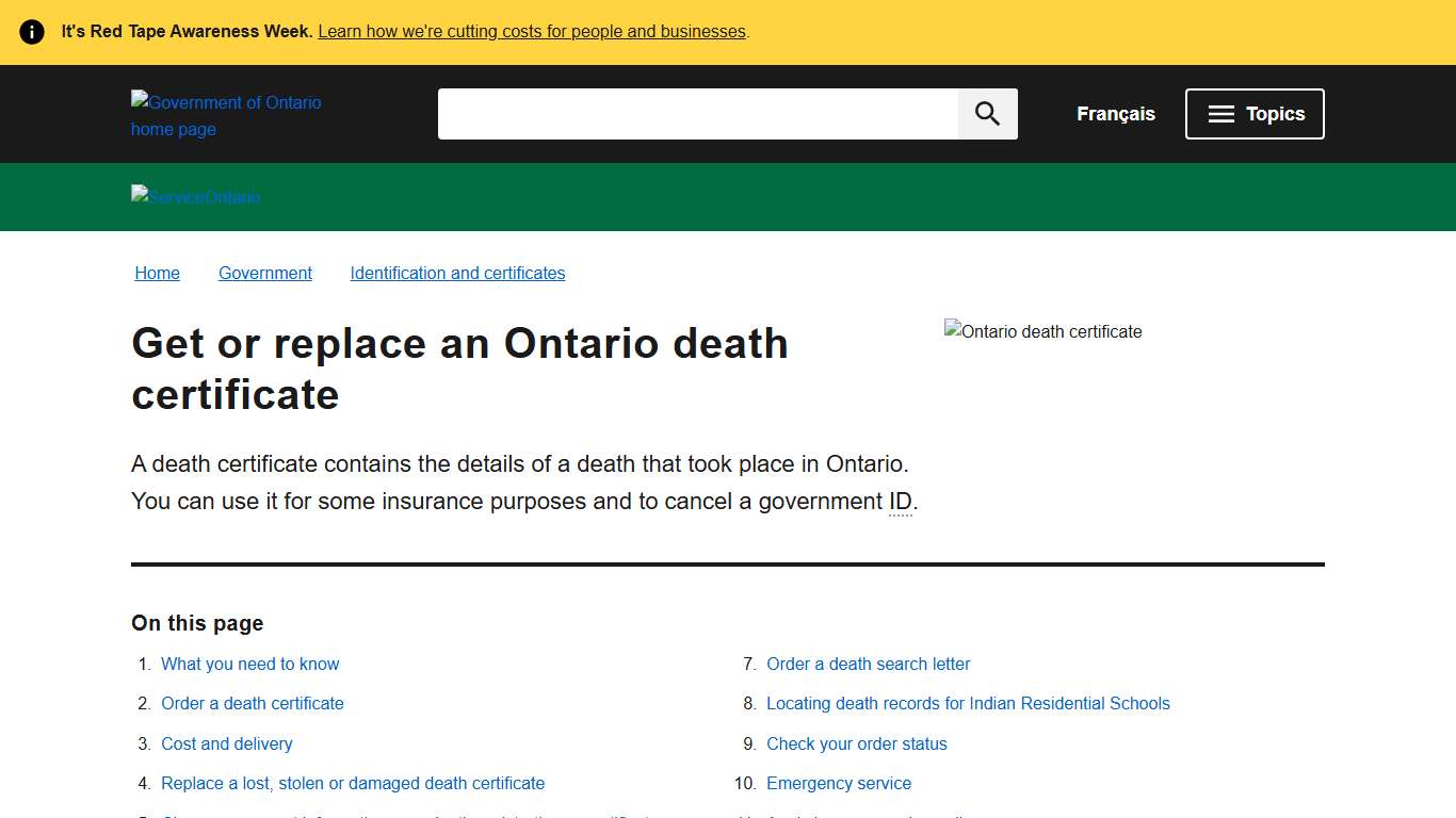 Get or replace an Ontario death certificate ontario.ca