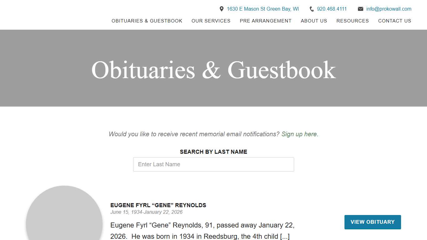 Obituaries Proko-Wall Funeral Home & Crematory